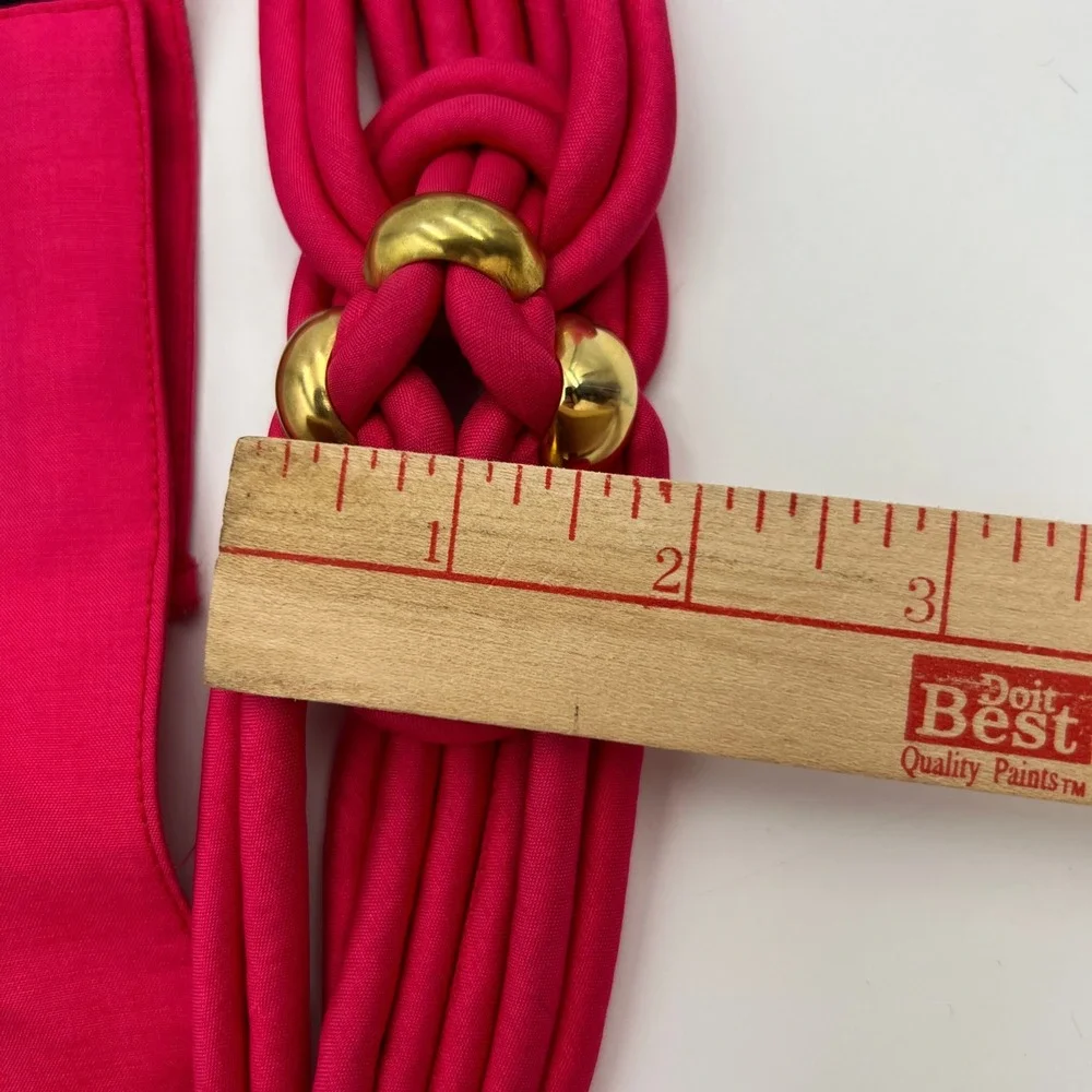 Retro Pink Wide Waist Statement Belt Gold Hardware Knotted Braided Cord Coquette